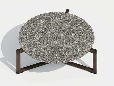 Modern Round Coffee Table With Textured Surface And Wooden Cross Legs 3d model