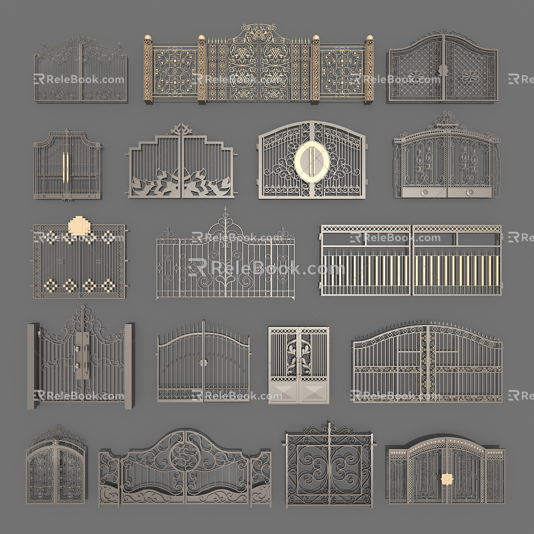 European-style gate courtyard community carved gate 3d model