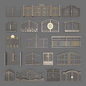 European-style gate courtyard community carved gate 3d model