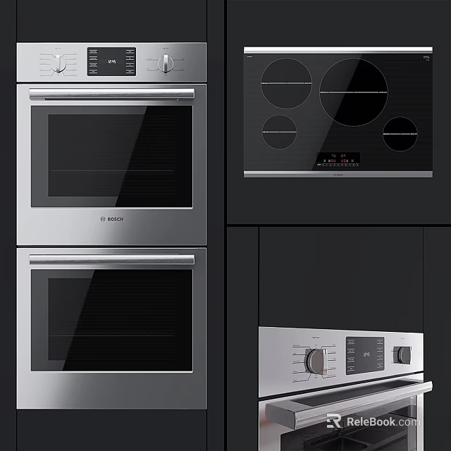 Modern Kitchen Appliances Featuring BOSCH Built in Double Oven And Stove Top 3d model 