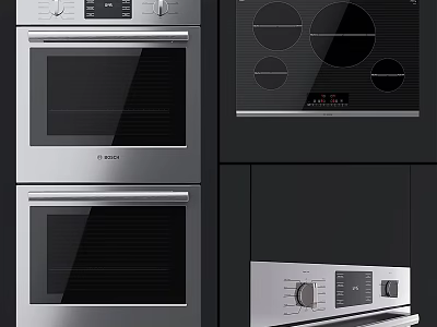 Modern Kitchen Appliances Featuring BOSCH Built in Double Oven And Stove Top 3d model