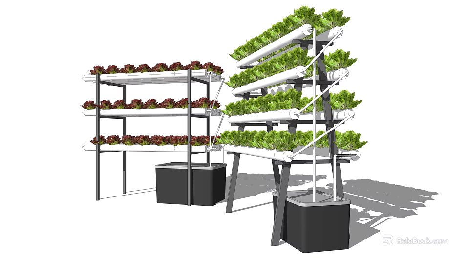 Vertical Growing Racks With Fresh Leafy Vegetables For Indoor Garden Setup 3d model