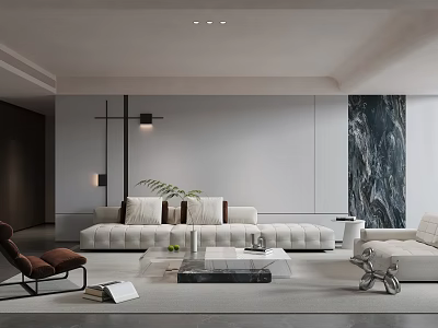 Modern Living Dining Room Interior With White Sofa Coffee Table And Decorative Painting 3d model