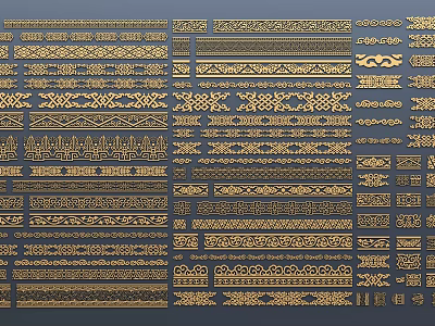 Various Decorative Carved Patterns Featuring Ornamental Design Elements and Motifs 3d model