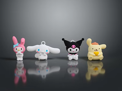 Cute Cartoon Creature Figurines With Pink Bow White Long Ears Black Hat And Yellow Design 3d model