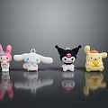 Cute Cartoon Creature Figurines With Pink Bow White Long Ears Black Hat And Yellow Design