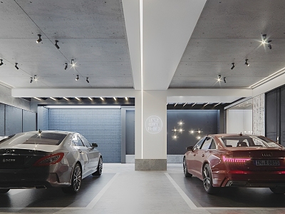 Modern Garage Concrete Villa Underground Garage Parking Lot Home Mercedes Audi Underground Luxury Car Garage Basement Garage Tool Room Car Storage Workshop model