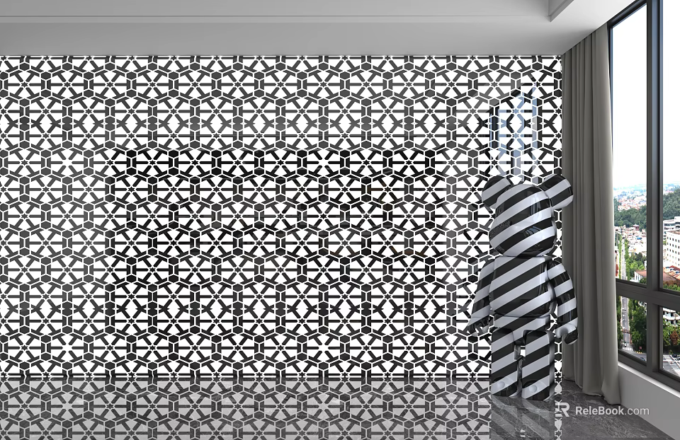 Stylish Modern Wall Panels With Black And White Geometric Pattern In Interior 3d model 