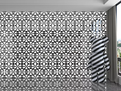 Stylish Modern Wall Panels With Black And White Geometric Pattern In Interior 3d model