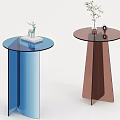 Modern Stylish Glass Top Side Tables With Blue And Brown Geometric Bases