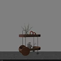 Wooden Rolling Cart Interior Decor With Green Plant Decorative Items Book And Tray