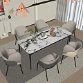 Elegant Modern Restaurant Interior With Marble Dining Table Beige Chairs And Decorative Rug 3d model