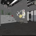 Hotpot Restaurant Modern Interior With Open Space Gray Walls Red Sculpture And Fireplace