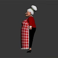 Elderly Game and Movie Character with White Chef Hat Red Top Red White Checkered Apron