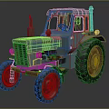 Vintage Blue Tractor With Retro Design Worn Appearance And Large Tires