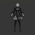 Game Anime Character With Silver Short Hair In Black Gothic Outfit And Long Boots
