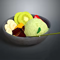 Fresh Fruit and Green Ice Cream Bowl with Kiwi Banana Slices Strawberry and Chocolate Pieces