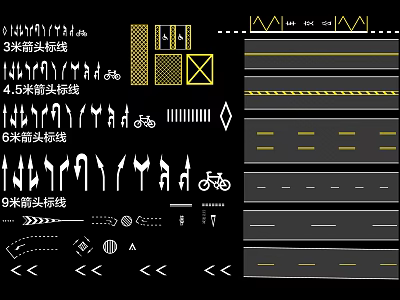 Municipal Road Design With 3m 4.5m 6m Arrow Markings And Bicycle Symbols 3d model