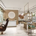 Modern Fresh Retail Store Interior With Display Shelves Seating And Marble Floor