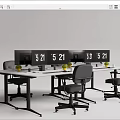 Modern Office Desks With Ergonomic Chairs Digital Screens And Potted Plants