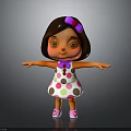 Little Girl with Brown Hair Pink Bow White Polka Dot Dress Pink Shoes Arms Outstretched
