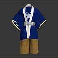 Blue Kimono With White Stripes Star Pattern Silver Belt And Yellow Patterned Pants