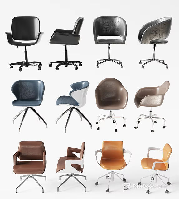 Office Chairs in Various Stylish Designs with Multiple Colors for Modern Workspace 3d model