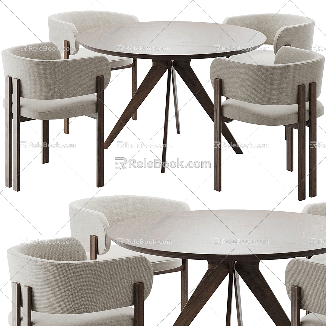 Addison House Solid Wood Fabric Dining Table and Chair 3d model