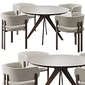 Modern Round Dining Table Set With Neutral Upholstered Chairs And Wooden Tripod Base