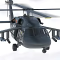 Black Helicopter Flying in Sky With Rotating Rotors And Open Side Doors