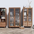 Modern Wooden Bookcases With Glass Doors Open Shelves And Drawers