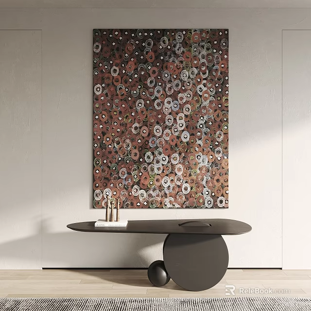 Modern Abstract Wall Painting With Circular Black Table And Decor Items 3d model
