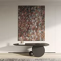 Modern Abstract Wall Painting With Circular Black Table And Decor Items 3d model