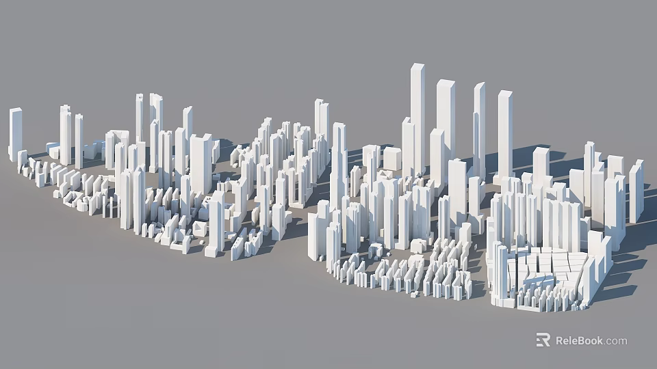 White Urban City Buildings With High Rise And Low Rise Architectural Models 3d model 