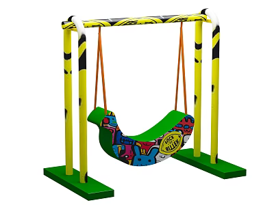 Children's Interactive Area Swing With Colorful Patterns Yellow Black Frame And Green Base 3d model