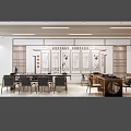 School Chinese Calligraphy Classroom With Wooden Furniture Traditional Paintings And Green Plants