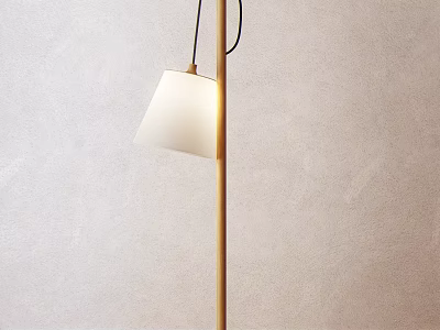 Minimalist Floor Lamp With Wooden Pole And White Lampshade For Modern Interiors 3d model