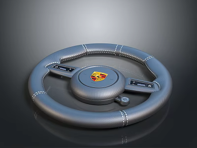 Premium Carbon Fiber Stitched Steering Wheel With Porsche Logo And Control Features 3d model