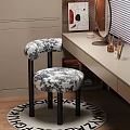 Modern Sofa Stool With Black And White Floral Pattern And Dressing Table Mirror Setup 3d model