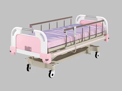 Pink And White Medical Hospital Bed With Side Rails And Wheels 3d model