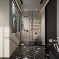 Elegant Modern Luxury Bathroom With Black Marble Floor And Clear Glass Shower Enclosure Design