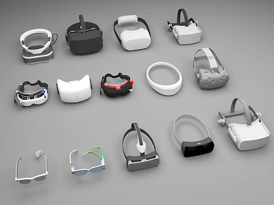 Different Types Of VR Headsets And Glasses With Various Designs And Colors 3d model