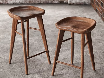 Two Brown Wooden Stools With Modern Design And Natural Wood Finish 3d model
