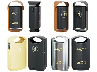 Public Trash Bins For Waste Sorting With Different Colors And Recycling Symbols 3d model