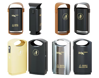 Public Trash Bins For Waste Sorting With Different Colors And Recycling Symbols 3d model