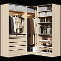 Modern Wardrobe Interior With Hanging Clothes Drawers Shelves Bags And Shoes