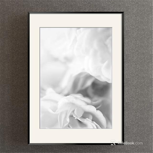 Black and White Botanical Painting With Framed Floral Art For Wall Decor 3d model 