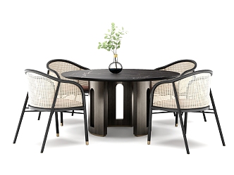 Modern Dining Table and Chair Combination Round Dining Table and Chair Vase Combination 3d model