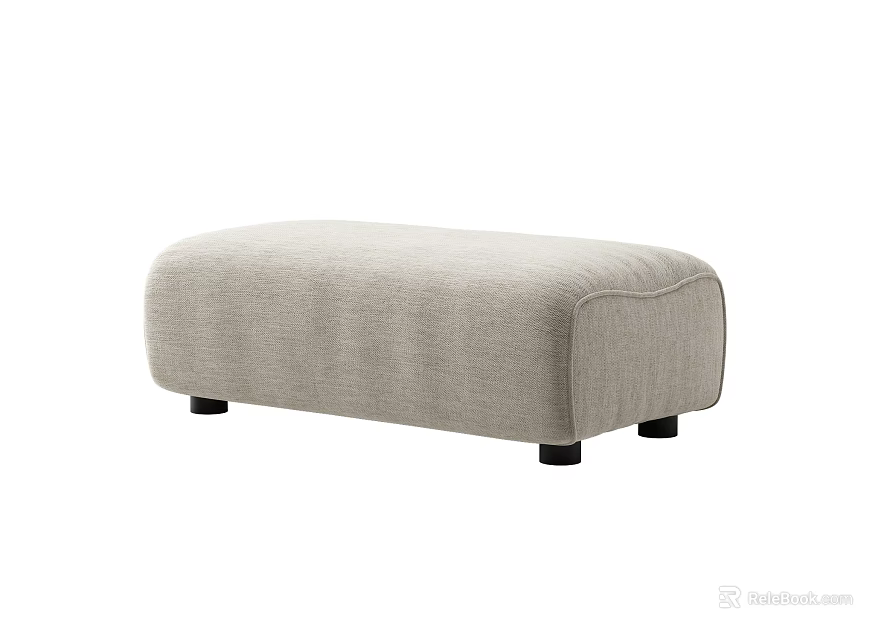 Modern Light Gray Fabric Ottoman With Sleek Design Padded Seat And Black Legs 3d model 