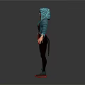 Hooded Teal Character And Creature Design With Crop Top Jacket Pants And Red Shoes